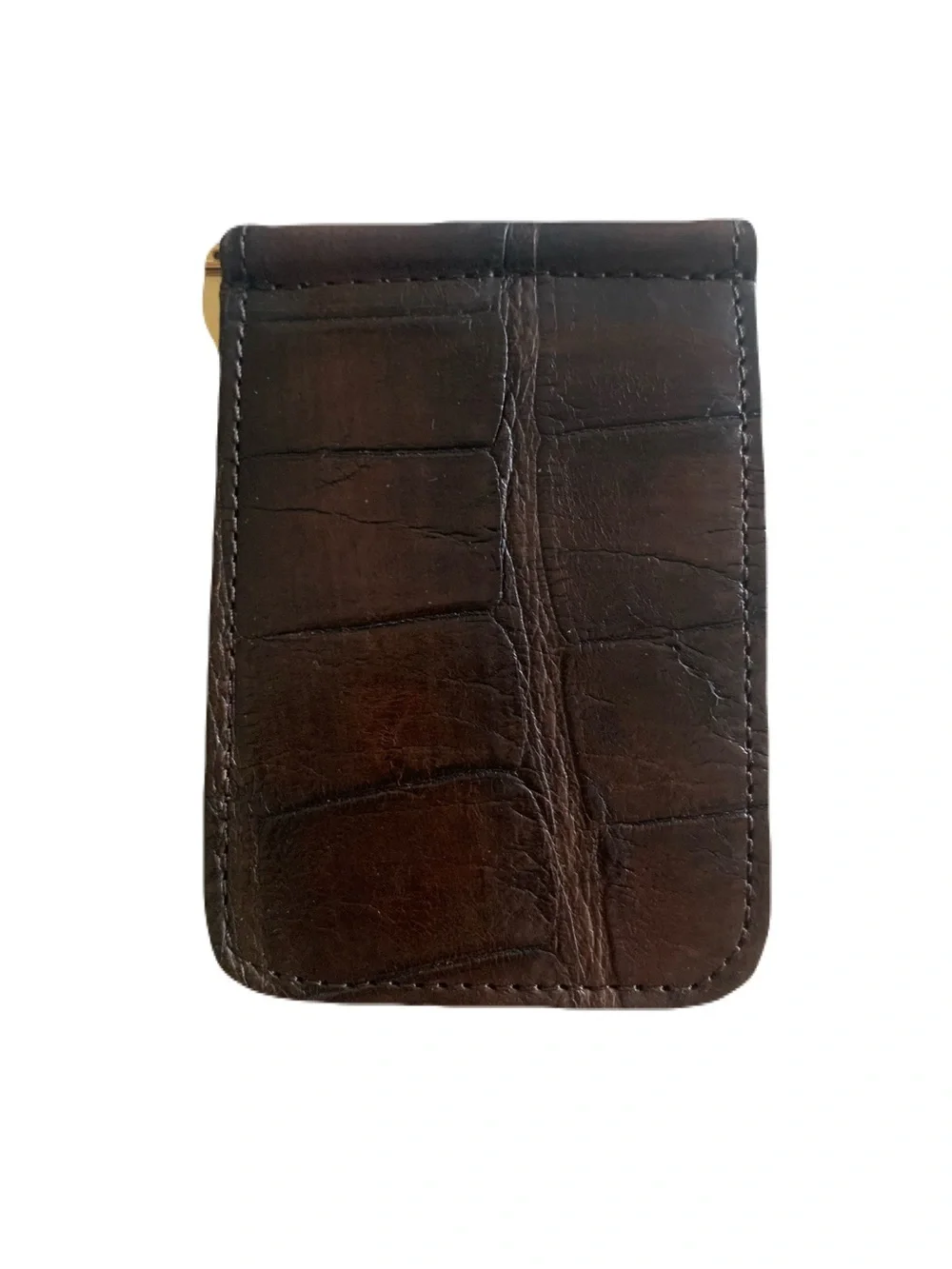Matte Brown Genuine Crocodile & Leather Spring Clip Card Holder Wallet Exotic